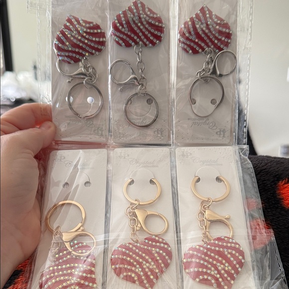 Accessories - Heart Keychain Set - Gorgeous Crystal Design. Set in Silver & Gold Tone. NWT.